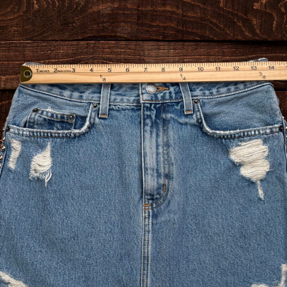 Carmar Denim Distressed Studded Mini Skirt Medium Wash Size 27 - Picture 7 of 9